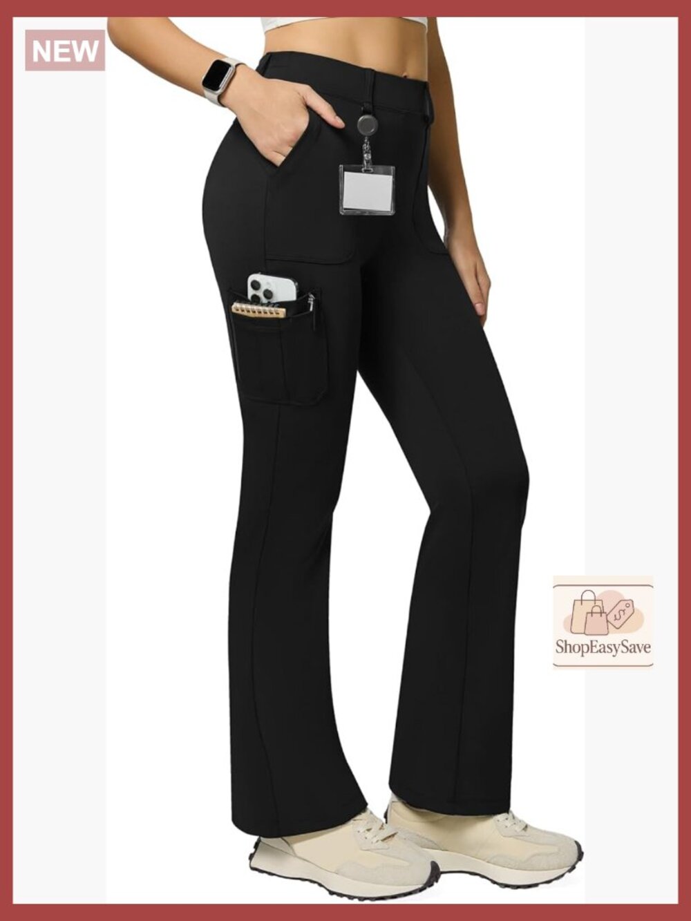 High Waist Stretch Cargo Pants Bootcut Flare Leggings 6 Pockets Yoga Work